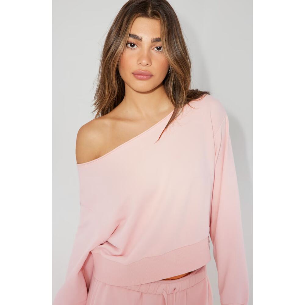 Garage Soft Terry Off Shoulder Sweatshirt Pink Women’s Size M